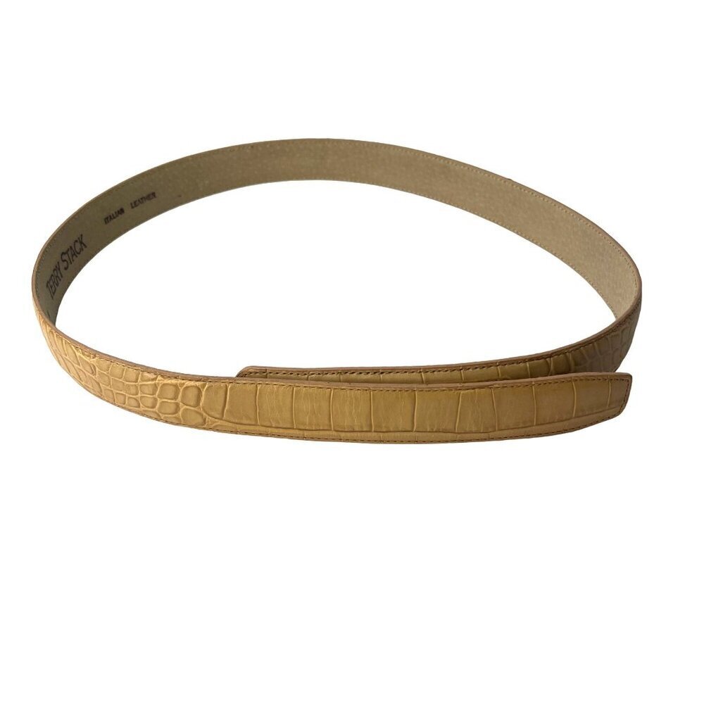 Terry Stack Italian Leather Belt 37.25" Size MED Tan Color Embossed